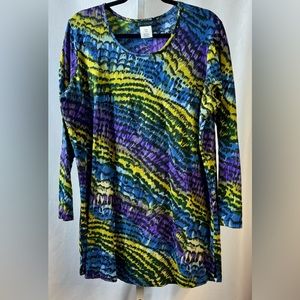 ULLA POPKEN 12/14 Relaxed Fit Cotton Tunic Top Brightly Colored Print‎